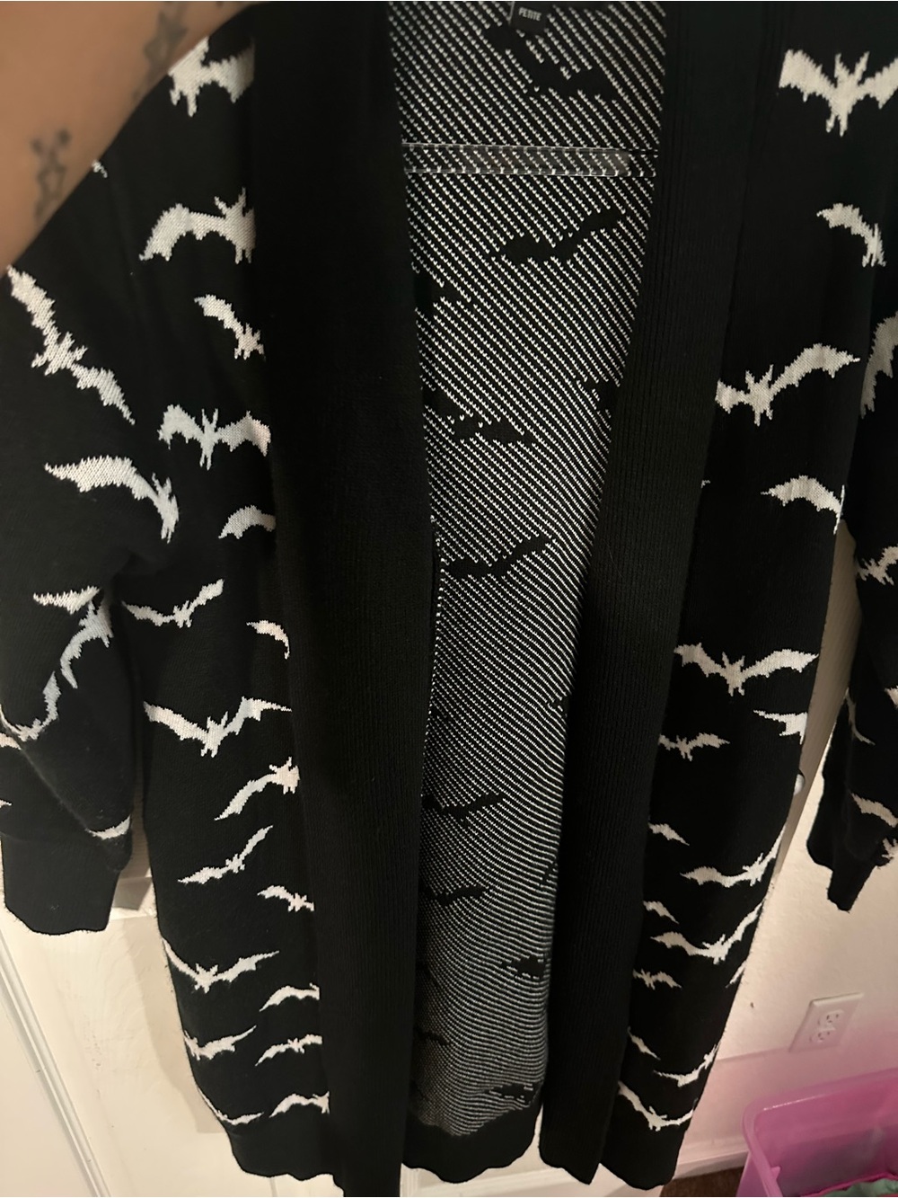 Black Bat Print Open Cardigan